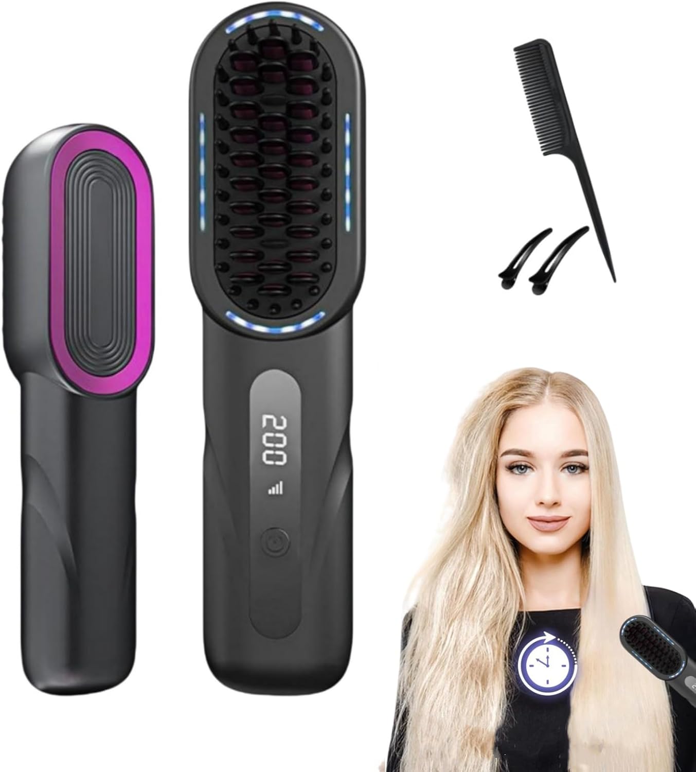 Wireless Hair Straightening Comb – USB Rechargeable & Fast Heating - Luluat