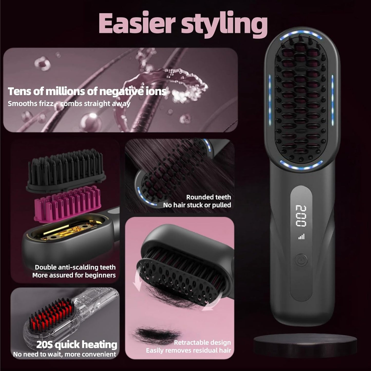 Wireless Hair Straightening Comb – USB Rechargeable & Fast Heating - Luluat