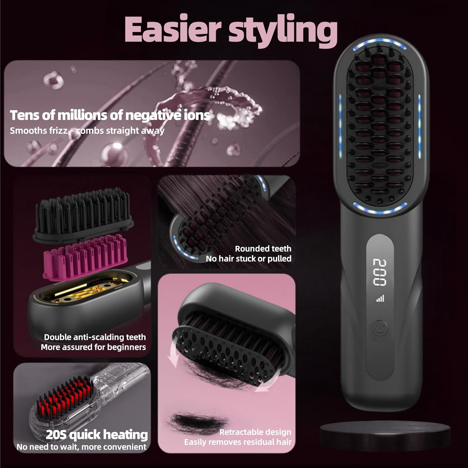 Wireless Hair Straightening Comb – USB Rechargeable & Fast Heating - Luluat