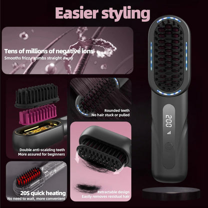Wireless Hair Straightening Comb – USB Rechargeable & Fast Heating - Luluat